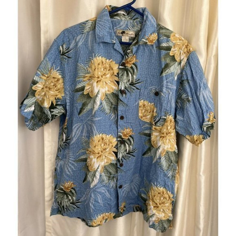 Joe Marlin‎ XL Men's Hawaiian Camp Shirt Blue Short Sleeve Floral